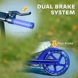 AIYAPLAY Scooter for Kids Aged 3-8 Years, with Adjustable Handle, Two Light Up Wheels, Handbrake, Rear Brake, Blue