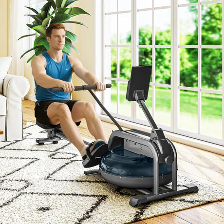 SPORTNOW Water Rowing Machine with Wheels, Vertical Storage, Adjustable Resistance, for Strength, Cardio Training
