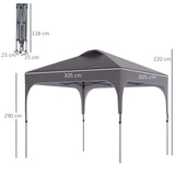 Outsunny 3 x 3(M) Pop Up Gazebo, UPF 50+ Foldable Canopy Tent with Wheeled Carrybag, 4 Leg Weight Bags, Height Adjustable Marquee Shelter 1 person easy setup for Outdoor Garden Patio Party, Dark Grey