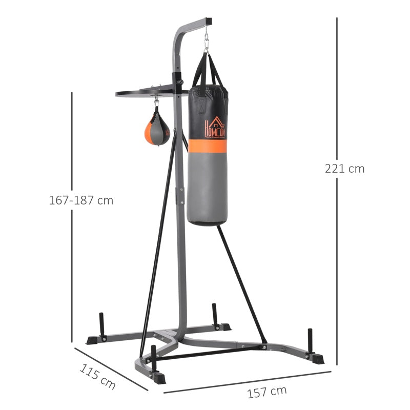 HOMCOM 7.3ft Freestanding Boxing Punch Bag & Speed Ball Station Hanging Frame, Adjustable Boxing Stand, Training Exercise Platform Home Gym Heavy Duty, Grey