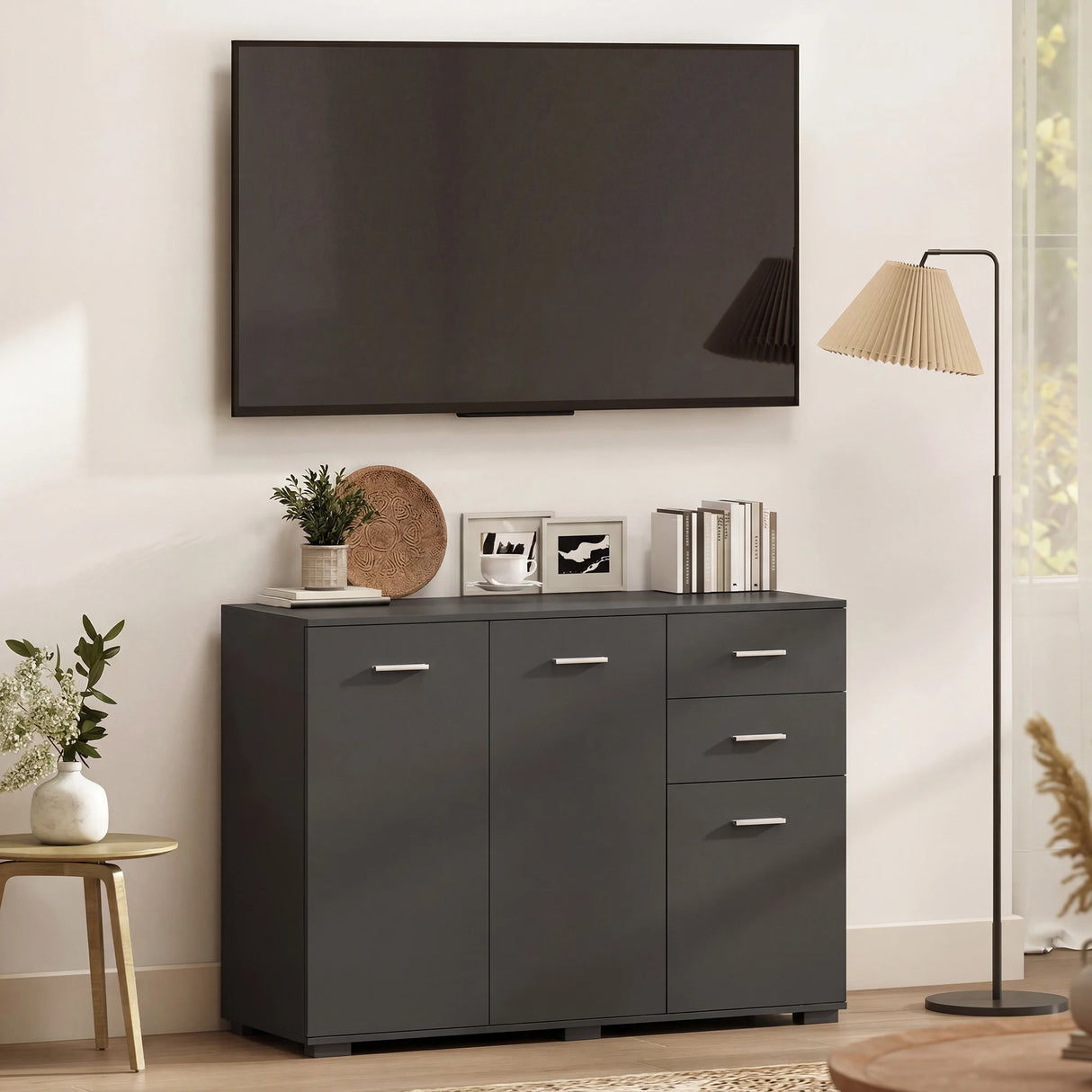 HOMCOM Sideboard, Modern Storage Cabinet with 2 Drawers, 3 Doors and Adjustable Shelves, Black