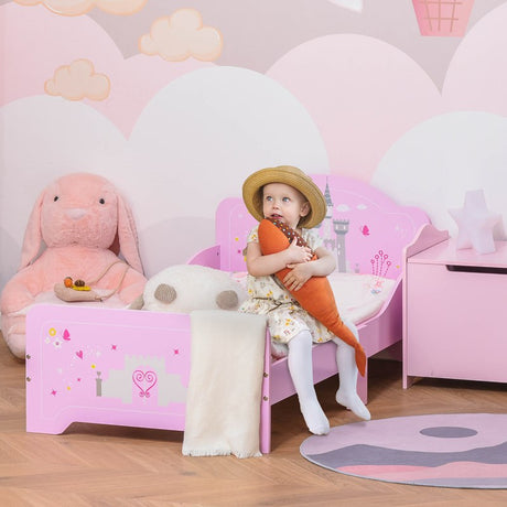 HOMCOM Kids Bed Princess Castle Theme w/ Side Rails Slats Home Furniture for 3 - 6 Yrs Pink 143 x 73 x 60 cm