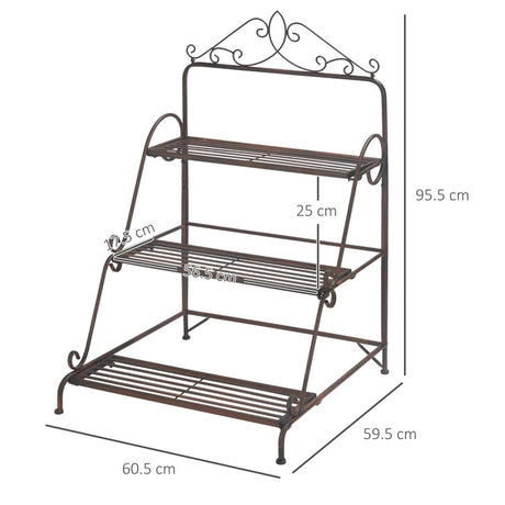 Outsunny 3 Tier Stair Style Metal Plant Stand, Flower Pot Holder Display Shelf, Storage Organizer Rack for Indoor Outdoor Patio Balcony Yard