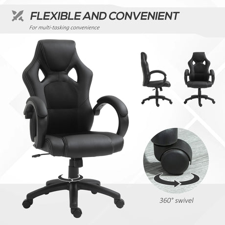 Vinsetto Office Chair Faux Leather Swivel Computer Desk Chair for Home Office with Wheels Armrests Black