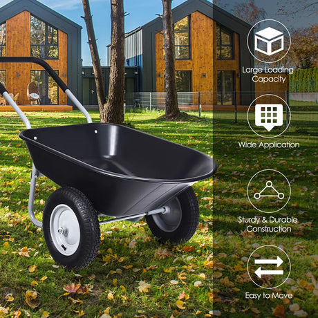 2 Tire Wheelbarrow Garden Dolly Utility Cart with14 inch Pneumatic Tires-Black