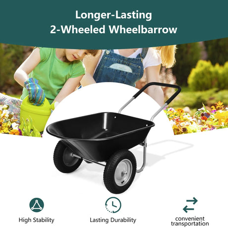2 Tire Wheelbarrow Garden Dolly Utility Cart with14 inch Pneumatic Tires-Black