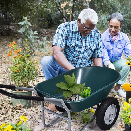 2 Tire Wheelbarrow Garden Dolly Utility Cart with14 inch Pneumatic Tires-Green
