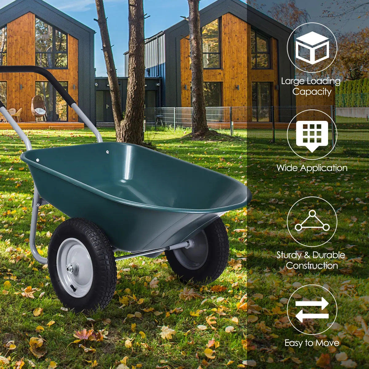 2 Tire Wheelbarrow Garden Dolly Utility Cart with14 inch Pneumatic Tires-Green