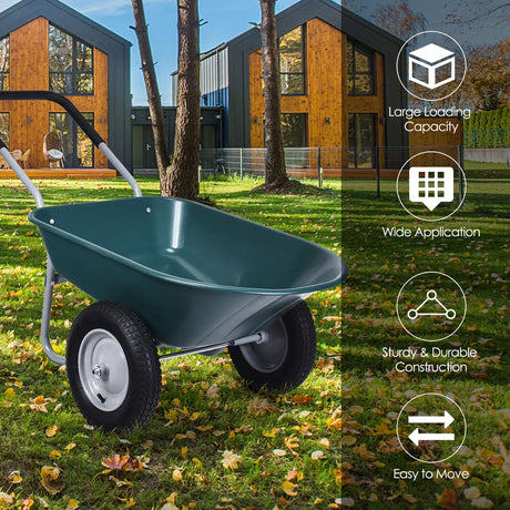 2 Tire Wheelbarrow Garden Dolly Utility Cart with14 inch Pneumatic Tires-Green