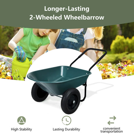 2 Tire Wheelbarrow Garden Dolly Utility Cart with14 inch Pneumatic Tires-Green