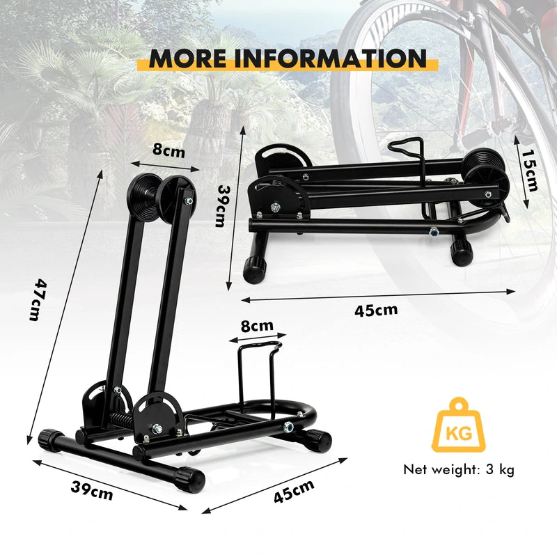 Foldable Bicycle Floor Parking Rack with non-slip foot pads for Garage