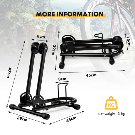 Foldable Bicycle Floor Parking Rack with non-slip foot pads for Garage