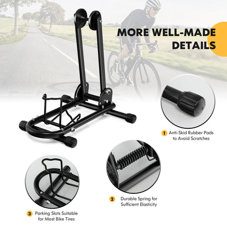 Foldable Bicycle Floor Parking Rack with non-slip foot pads for Garage