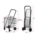 Folding Shopping Cart Basket Rolling Trolley with Adjustable Handle-Black