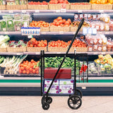 Folding Shopping Cart Basket Rolling Trolley with Adjustable Handle-Black