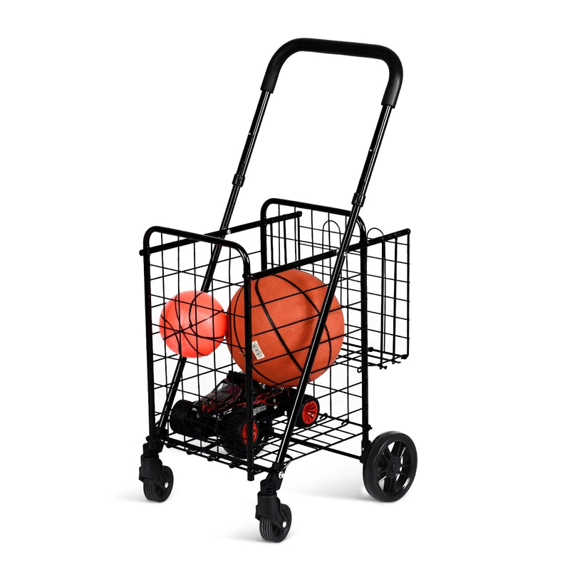 Folding Shopping Cart Basket Rolling Trolley with Adjustable Handle-Black
