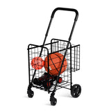 Folding Shopping Cart Basket Rolling Trolley with Adjustable Handle-Black