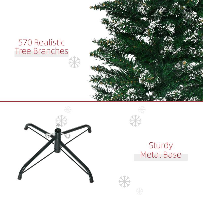 HOMCOM 6FT Artificial Snow Dipped Christmas Tree Xmas Pencil Tree Holiday Home Indoor Decoration with Foldable Black Stand, Green