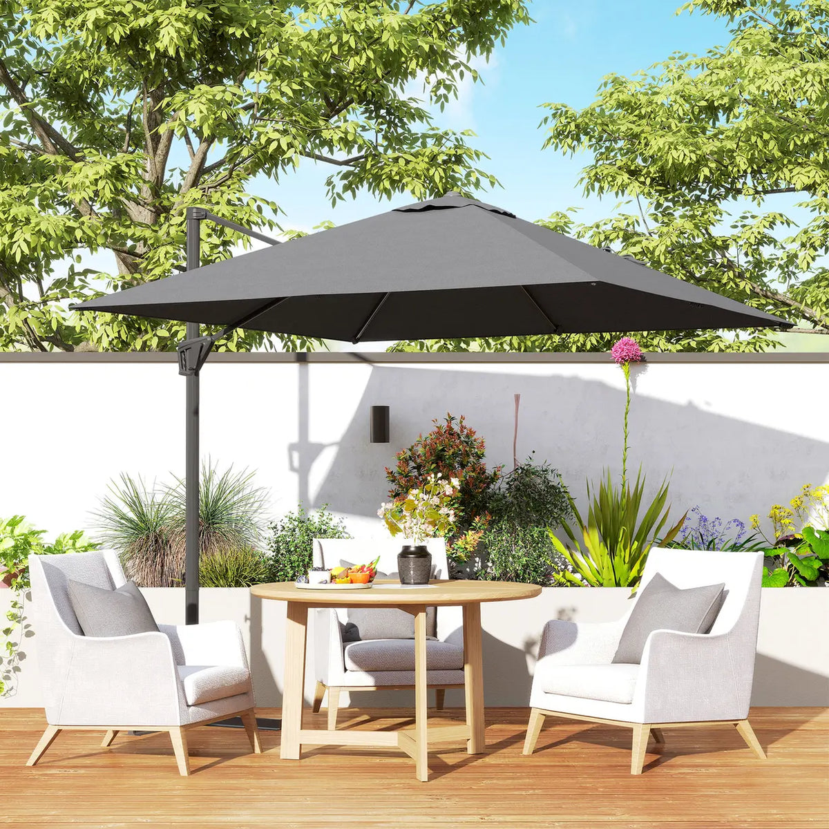 Outsunny Patio Offset Parasol Umbrella - Dark Grey