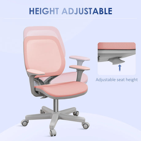 Vinsetto Office Chair, Breathable Mesh Swivel Desk Chair with Adjustable Height and  360 Swivel Security Wheels for Home Office, Study, Pink
