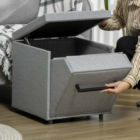 PawHut 2 in 1 Dog Steps Ottoman, Four-Tier Pet Stairs, for Small, Medium Dogs and Cats, with Storage Compartment - Grey