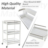 HOMCOM 3-Tier Home Trolley Kitchen Storage Cart w/ Steel Bars 4 Universal Wheels Rolling Unit Organiser Living Room White