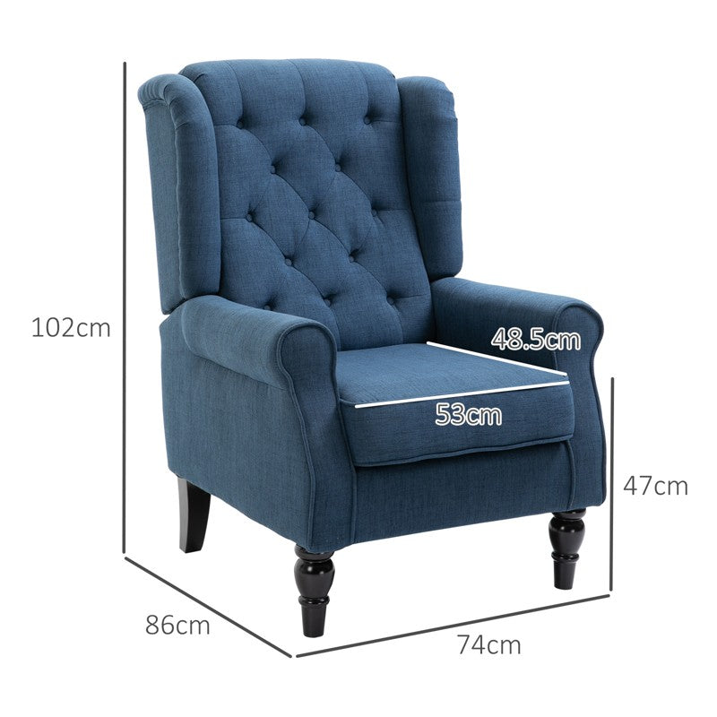 HOMCOM Wingback Accent Chair, Retro Upholstered Button Tufted Occasional Chair for Living Room and Bedroom, Blue