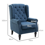 HOMCOM Wingback Accent Chair, Retro Upholstered Button Tufted Occasional Chair for Living Room and Bedroom, Blue