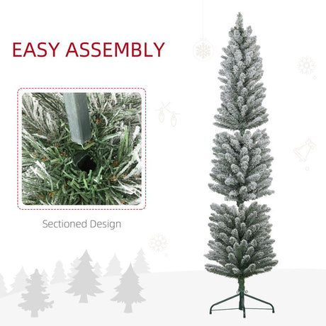 HOMCOM 6ft Artificial Snowy Pencil Christmas Tree - White