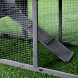 PawHut Wooden Rabbit Hutch Outdoor, Double Tier with Water-Resistant Roof, Ramp 147 x 54 x 84 cm, Grey