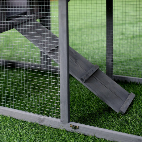 PawHut Wooden Rabbit Hutch Outdoor, Double Tier with Water-Resistant Roof, Ramp 147 x 54 x 84 cm, Grey