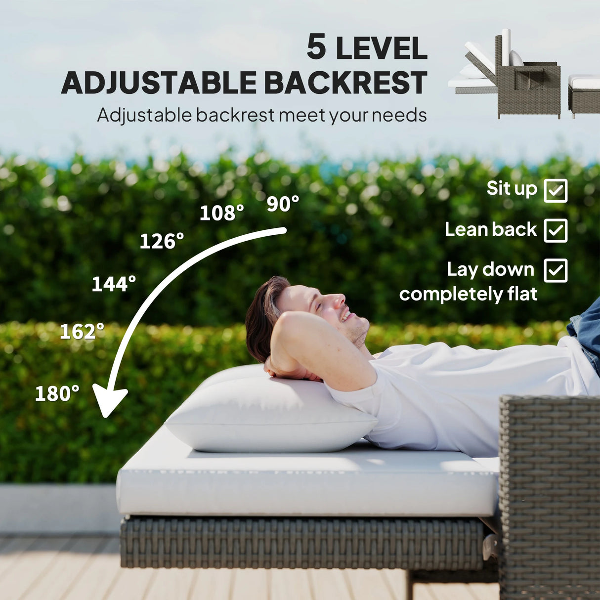 Outsunny Rattan Day Bed, with Footstool - Light Grey