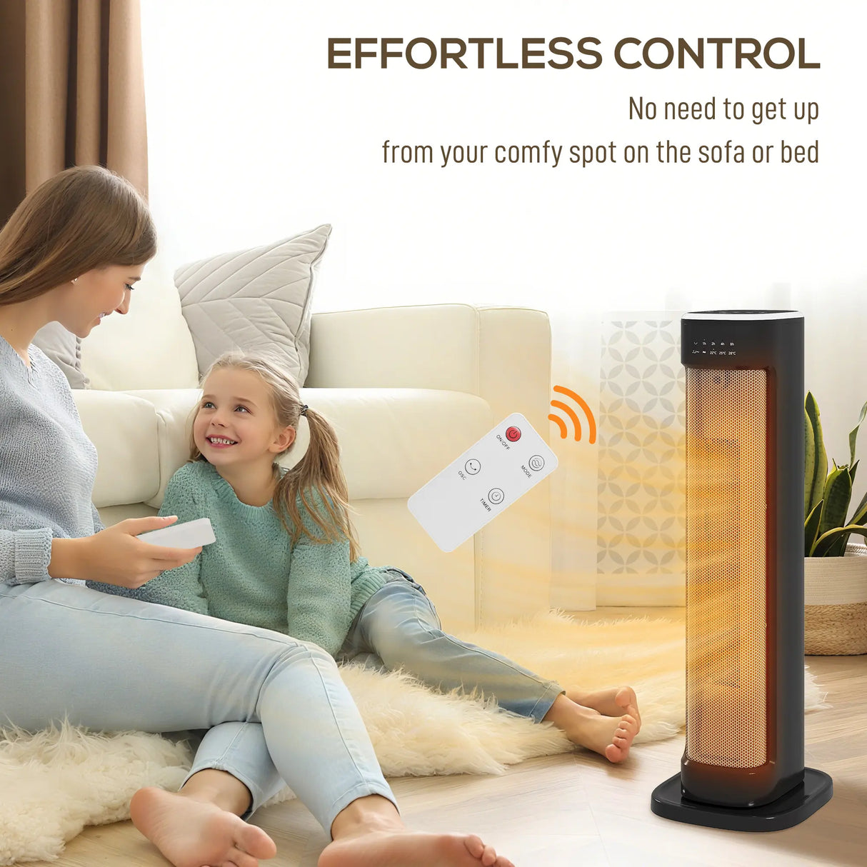 HOMCOM 2000W Ceramic Electric Heater with 3 Heat Settings, Timer - Black