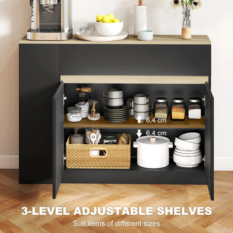 HOMCOM Sideboard, Storage Cabinet with Adjustable Shelf, 2 Drawers, 3 Open Shelves, Black