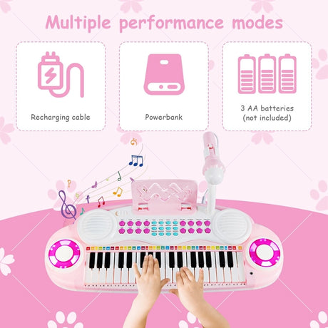 37-Key Kids Electronic Keyboard with Microphone and Rhythm Light-Pink
