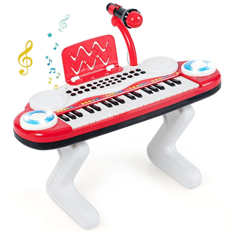 37-Key Kids Electronic Keyboard with Microphone and Rhythm Light-Red