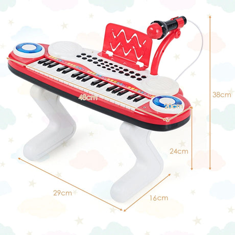 37-Key Kids Electronic Keyboard with Microphone and Rhythm Light-Red