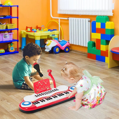 37-Key Kids Electronic Keyboard with Microphone and Rhythm Light-Red