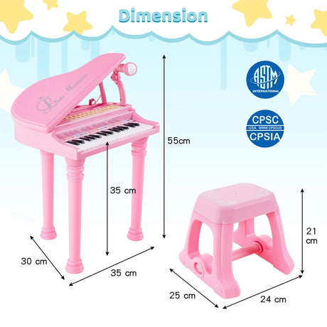 31 Keys Kids Piano Keyboard with Stool, Microphone and Piano Lid-Pink