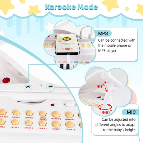 31 Keys Kids Piano Keyboard with Stool, Microphone and Piano Lid-White
