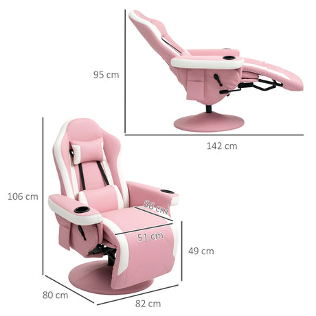 HOMCOM Manual Recliner Armchair PU Leather Lounge Chair w Adjustable Leg Rest, 135 Reclining Function, 360 Swivel, Pink