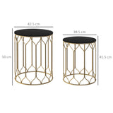 Outsunny Round Coffee Table Set of 2, Modern Nesting Tables with Ceramic Tile Top, Small End Tables, Indoor Outdoor Side Table with Metal Frame for Living Room, Bedroom, Patio, Balcony, Black
