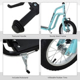 HOMCOM Stunt Scooter, Kids Scooter, 12'' Rubber Tyre Kick Scooter with Adjustable Handlebar, Dual Brakes, Blue