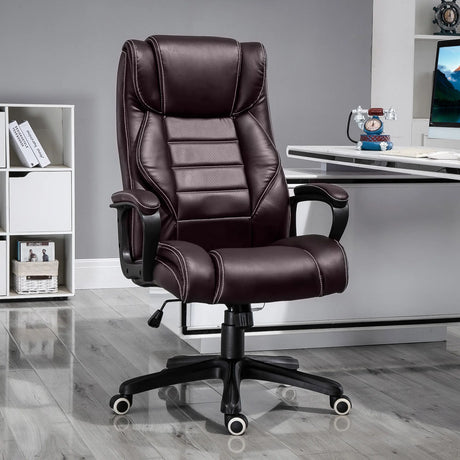 Vinsetto Office Chair with 6-Point Maaage, PU Desk Chair with Padded Seat and Armrest, Computer Chair with Tilt Function for Home, Brown