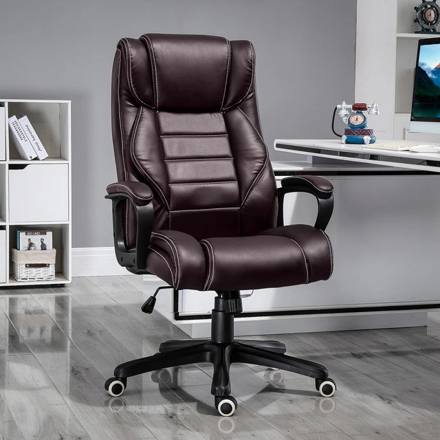 Vinsetto Office Chair with 6-Point Maaage, PU Desk Chair with Padded Seat and Armrest, Computer Chair with Tilt Function for Home, Brown