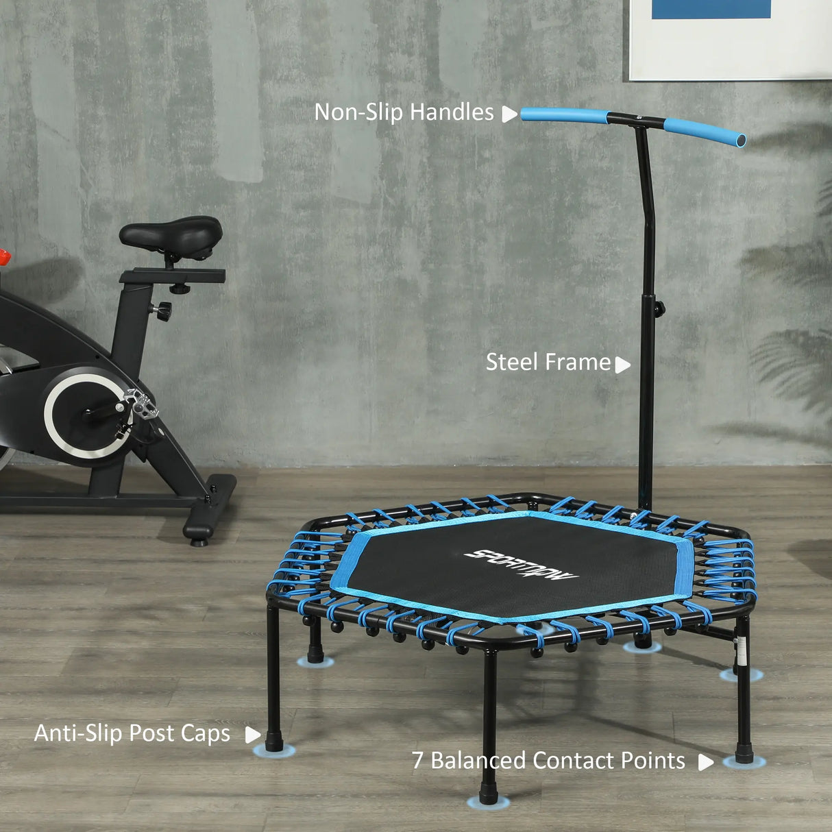 SPORTNOW 45" Rebounder Trampoline for Adults, Quiet Bungee Rebounder with LED Lights and Adjustable Handle, Blue