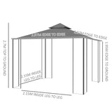 Outsunny 3 x 3(m) Patio Gazebo Canopy Garden Pavilion Tent Shelter with 2 Tier Roof and Mosquito Netting, Steel Frame, Grey