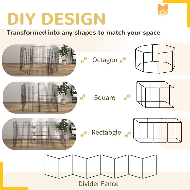 PawHut 8 Panel DIY Dog Pen with Door, for Dogs, Small Animals, Indoor/Outdoor Use, 91cm High