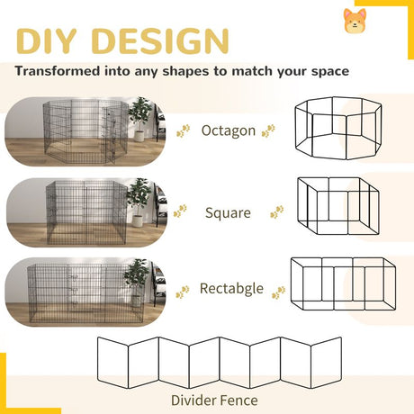 PawHut 8 Panel DIY Dog Pen with Door, for Dogs, Small Animals, Indoor/Outdoor Use, 91cm High