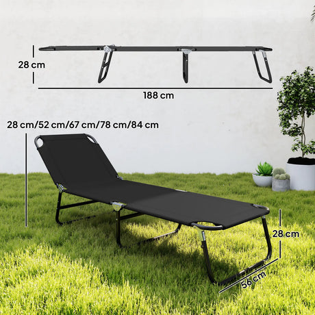 Outsunny Foldable Sun Lounger with 5-Position Adjustable Backrest, Outdoor Portable Recliner Chaise Lounge Chair with Breathable Mesh Fabric, Black